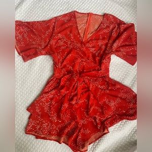 Red Flowy Tie Amazon Romper